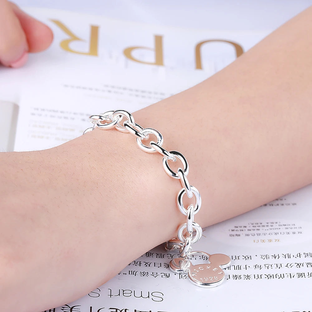 Jewelry Set 925 Sterling Silver Cute Mickey Chain Bracelet For Women Gift Trendy Jewelry Silver Bangles