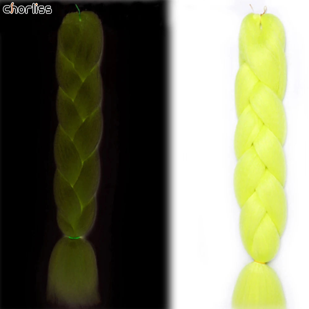 Glowing Synthetic Jumbo Crochet Braids Hair Pure Color Fluorescent Green Shining In Darkness Crochet Braiding Hair Extensions
