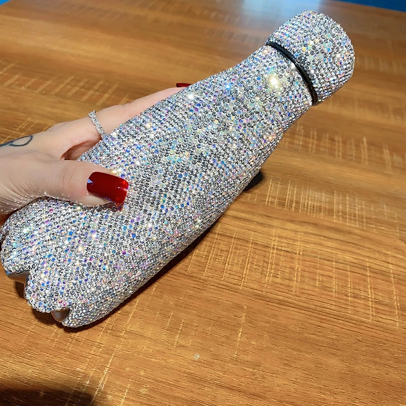 Portable Vacuum Flask Large Capacity Insulated Hot Water Bottle Shiny Rhinestones Thermos Coffee Mug for Women Gift 300/500ml