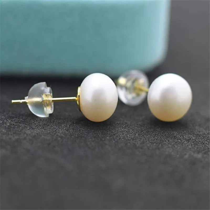 Natural Freshwater Pearl Stud Earrings Real 925 Sterling Sliver Earring Cultured White Pearl for Women Earring Jewelry Wholesale