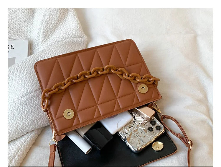 Trendy Plaid Women Shoulder Bag Fashion Chain Crossbody Bags Brand Designer Handbags and Purses Small Flap Top Handle Bags