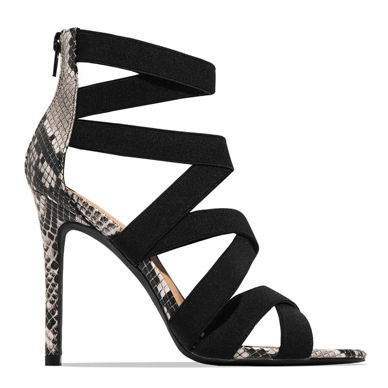 Pumps Party Sexy Shoes Prom Shoes Snake Summer Shoes Woman Pumps High Thin Heels Pointed Toe Rhinestone Gladiator