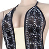 Sparkly Rhinestone Halter Backless Bodycon Dress Women Elegant Night Club Christmas Birthday Dress Sexy Mesh Sheer Mini Dress