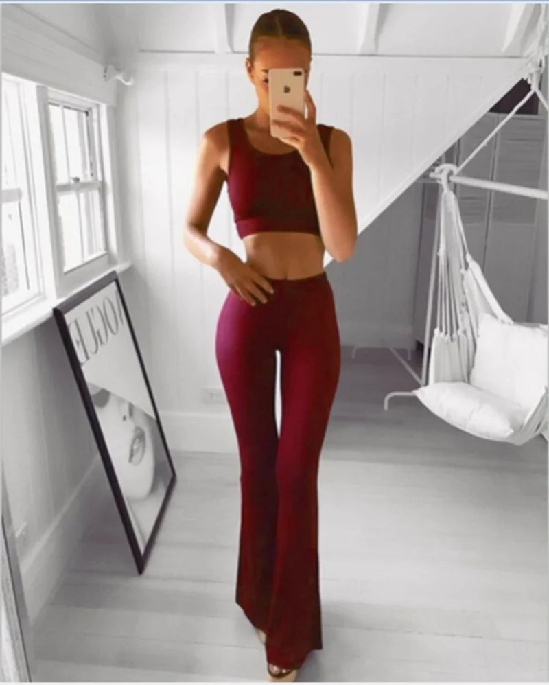 Womens Solid Color High Waist Flare Pants Ladies Trousers Bell Bottom Long Pants Black/White/Blue/Khaki/Burgundy