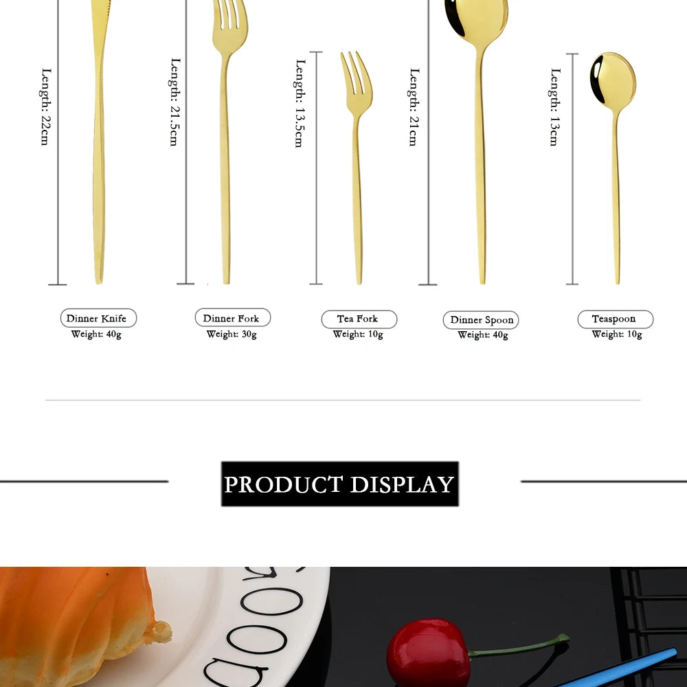 30Pcs/Set Stainless Steel Dinner Black Gold Dinnerware Set Knife Fruit Fork Spoon Cutlery Set Kitchen Tableware Silverware Sets