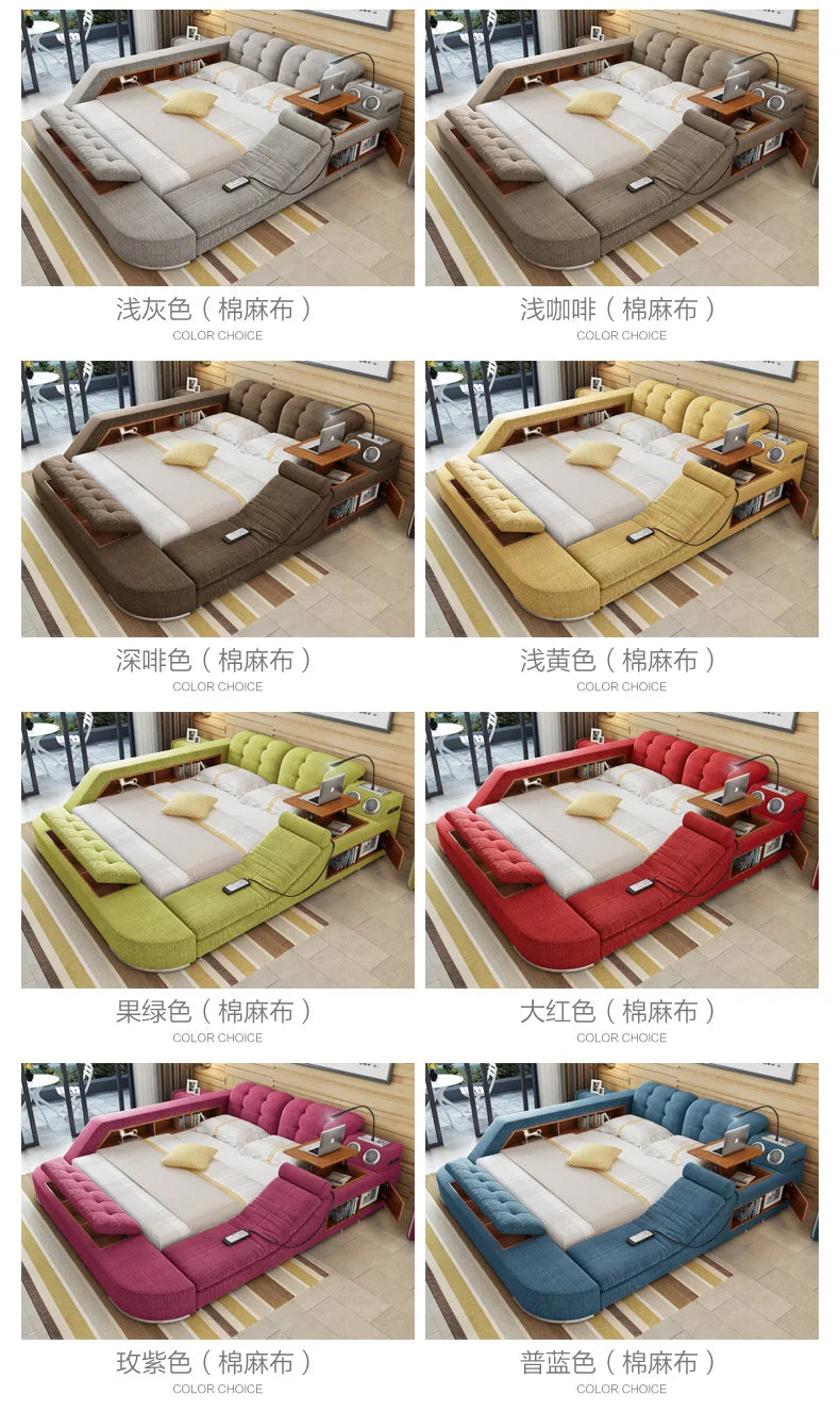 MANBAS Tech Smart Bed Frame Multifunctional Massage Bed Ultimate Bed Fabric/ Cloth Tatami Upholstered Bed with Bluetooth Speaker