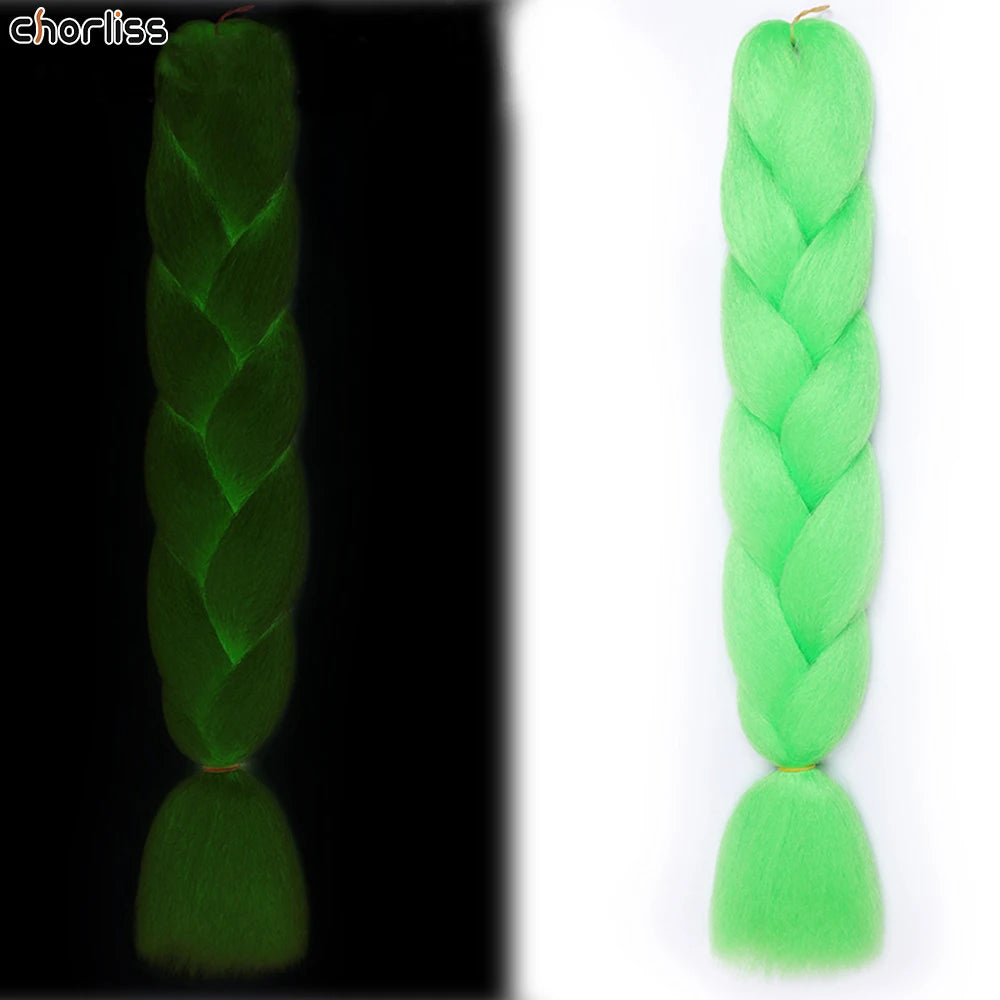 Glowing Synthetic Jumbo Crochet Braids Hair Pure Color Fluorescent Green Shining In Darkness Crochet Braiding Hair Extensions