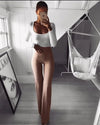 Womens Solid Color High Waist Flare Pants Ladies Trousers Bell Bottom Long Pants Black/White/Blue/Khaki/Burgundy