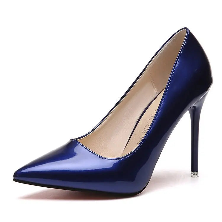 HOT Plus Size 34-44 HOT Women Shoes Pointed Toe Pumps Patent Leather Dress High Heels Boat Shoes Wedding Shoes Zapatos Mujerd76
