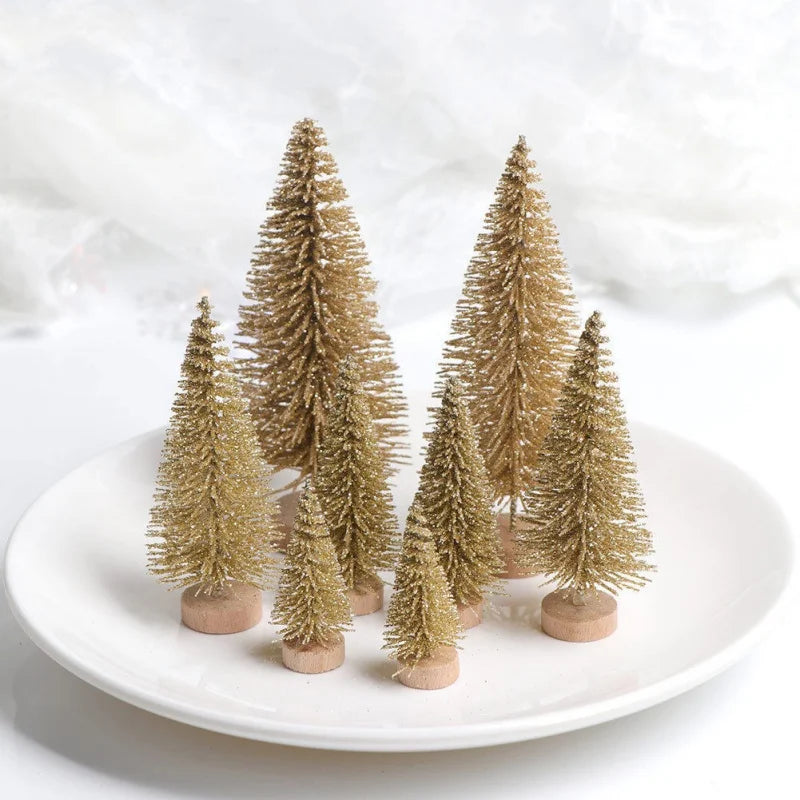 8-Piece Mini Christmas Tree Sisal Silk Cedar - Decoration Small Christmas Tree - Gold Silver Blue Green White Festive Tree