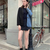 Women Vintage Fashion Blazer Denim Patchwork Jackets 2022 Autumn Winter Irregular Coat Women Long Sleeve Loose Korean Outerwear