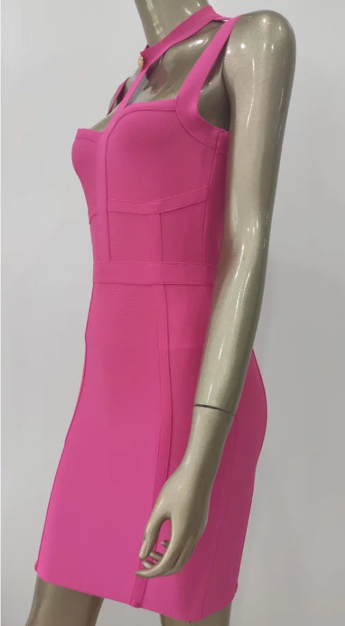 New Arrival Summer Style Sexy Cut Out Button Stretchy Elastic Bandage Dress 2022 Celebrity Designer Evening Party Dress Vestidos
