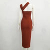 Women Summer Sexy Hollow Out Brown Midi Knee Length Bodycon Bandage Dress 2023 Designer Elegant Evening Party Dress Vestido