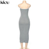 Kliou strap backless sexy bodycon midi long dress new women high waist cotton striped dresses elegant fashion party clothes