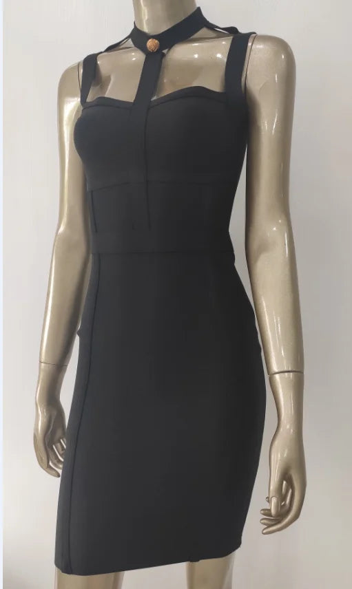 New Arrival Summer Style Sexy Cut Out Button Stretchy Elastic Bandage Dress 2022 Celebrity Designer Evening Party Dress Vestidos