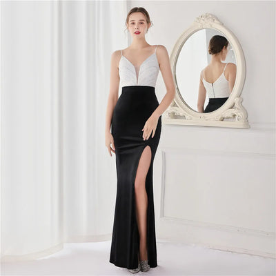 19103# Elegant Annual Sexy Long Korean Velvet Ten Positioning Floral Beads Halter Banquet Evening Dress Fashion