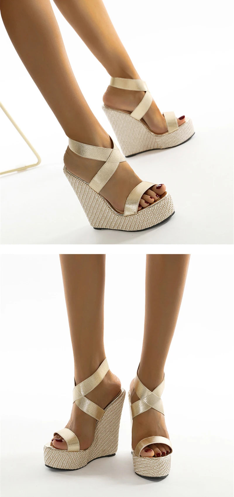 Eilyken Super High Peep Toe Gladiator Wedges Sandals Women Cover Heel Platform Fashion Summer Shoes Size 35-42