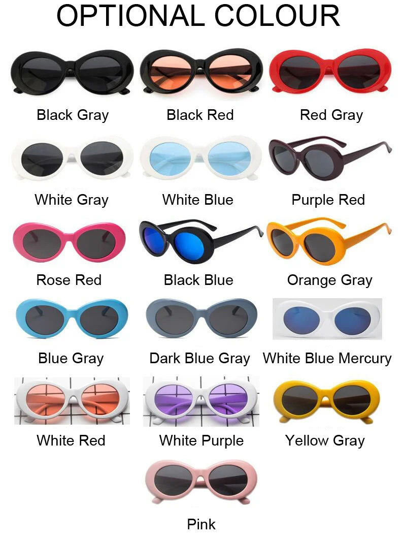 Kurt Cobain Retro Oval Sunglasses Man Vintage Fashion Brand Sun Glasses Classic White Black Lentes De Sol Mujer