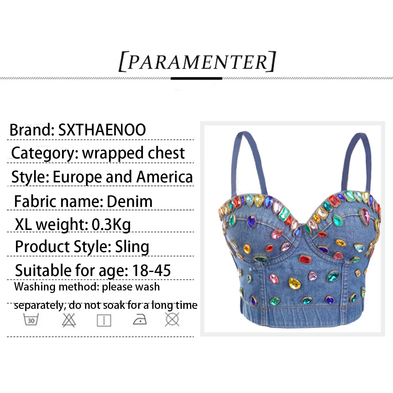 Irene Tinnie Sexy Cute Hole Cartoon Decoration Push Up Bustier Women's Denim Bralette Cropped Top Vest Plus Size