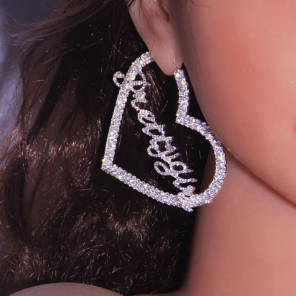 Stonefans Aesthetic Letter Earrings Designer Luxury for Women 2021 Fahsion Jewelry Rhinestone Designer Piercing Heart Earrings
