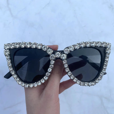 2024 New Vintage Fashion Luxury Cat Eye Diamond Sunglasses Women Crystal Rhinestone Frame Brand Designer Sun Glasses For Female