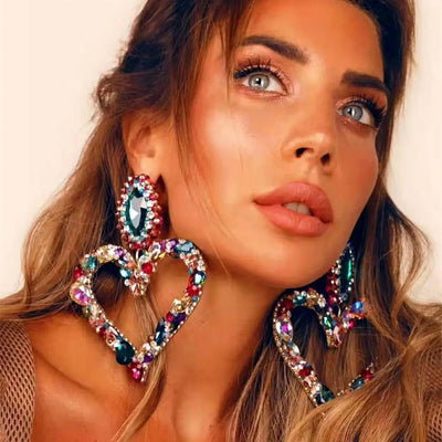 KMVEXO New Shiny Crystal Rhinestone Heart Pendant Dangle Earrings 2023 For Women Jewelry Fashion Statement Earrings Accessories