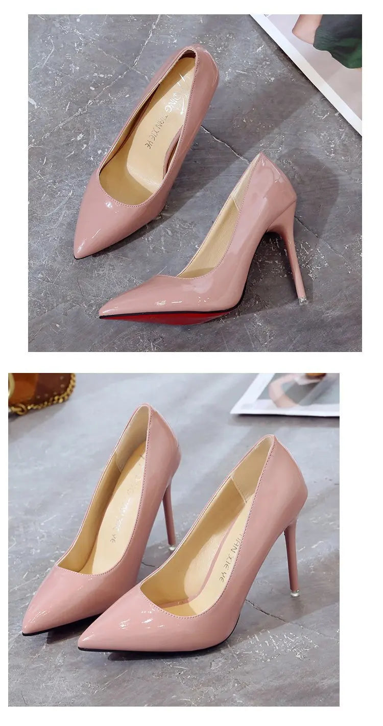 HOT Plus Size 34-44 HOT Women Shoes Pointed Toe Pumps Patent Leather Dress High Heels Boat Shoes Wedding Shoes Zapatos Mujerd76