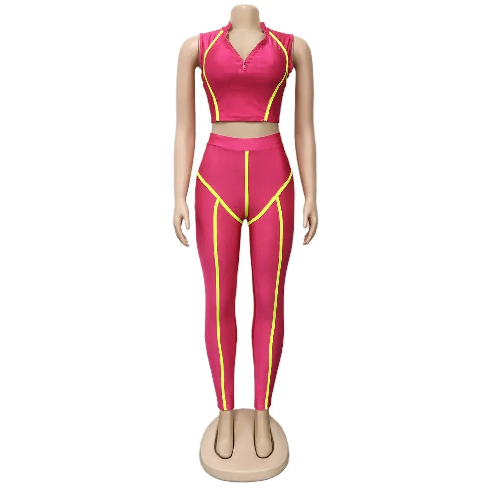 Women Sets Summer Tracksuits Slim Sleeveless Skinny Crop Tops+Pants Suit Two Piece Set Night Club Outfits 2 Pcs Street GL3503