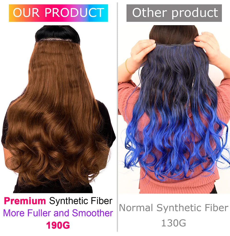 DinDong Clips In Hair Extensions 32Inch Synthetic Wavy 210G Premium Heat Resistant Hair 613# Blonde Brown 19 Colors Available