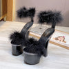 2021 New 4 Color Feather Thick High Heels Platform Sandals Women 14cm 17cm Heels Shoes Female Summer Hair Wedding Pumps Shoes