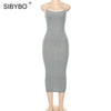 SIBYBO Ribbed Spaghetti Strap Cotton Dress Women Sleeveless O-Neck Summer Dress Solid Backless Long Party Dress