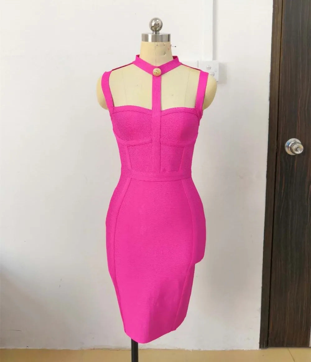 New Arrival Summer Style Sexy Cut Out Button Stretchy Elastic Bandage Dress 2022 Celebrity Designer Evening Party Dress Vestidos