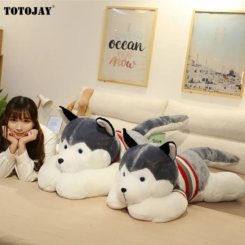 50-120cm Giant Dog Plush Toys Soft Stuffed Husky Long Pillow Cartoon Animal Doll Sleeping Cushion Home Bed Decor Kids Baby Gift