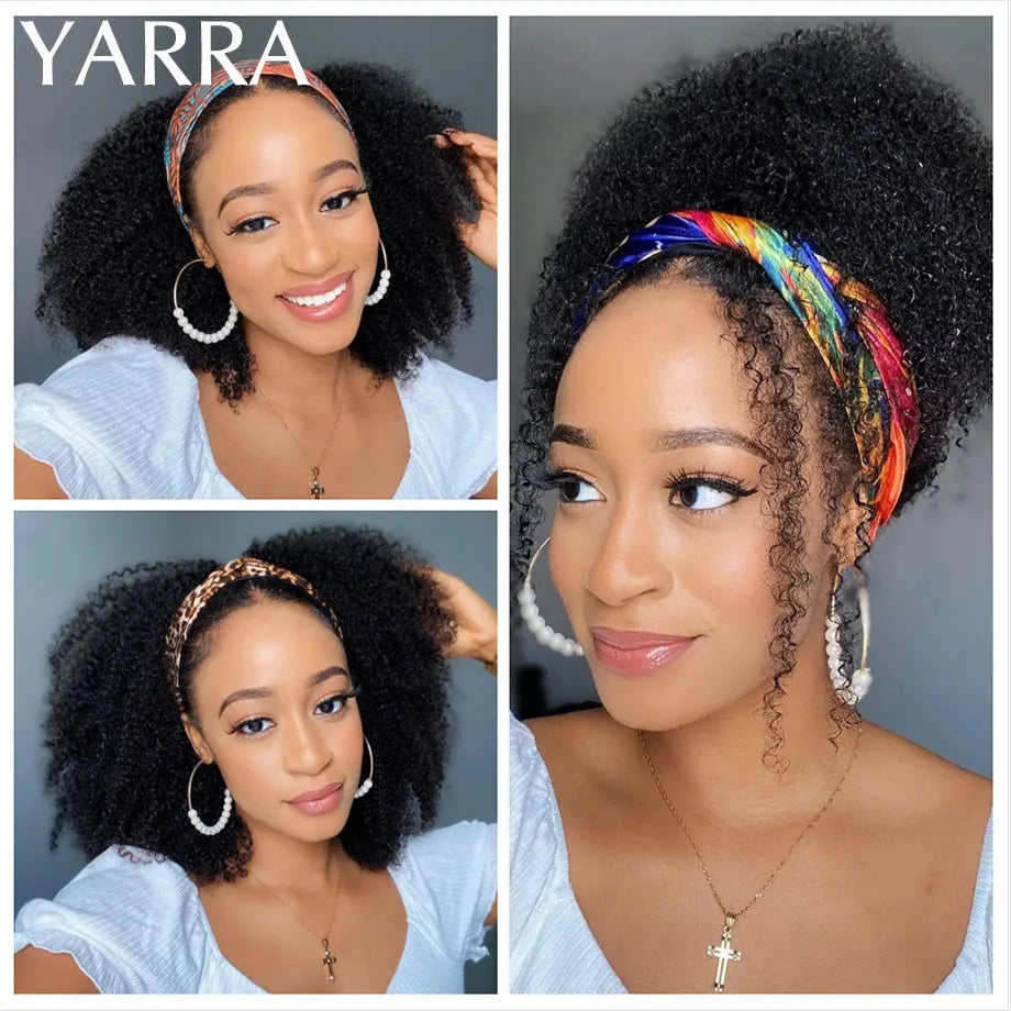 Brazilian Kinky Curly Headband Wig Human Hair 8-30 Inch Remy Kinky Curly Human Hair Wigs For Women 180% Density Full Machine Wig