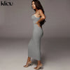 Kliou strap backless sexy bodycon midi long dress new women high waist cotton striped dresses elegant fashion party clothes