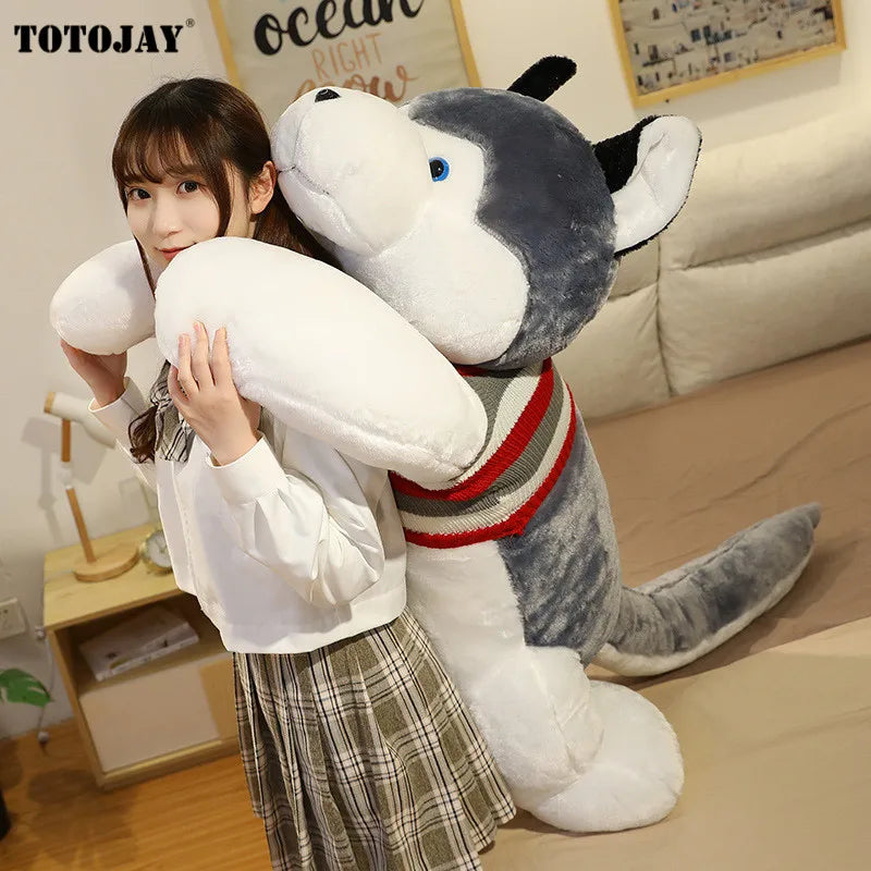 50-120cm Giant Dog Plush Toys Soft Stuffed Husky Long Pillow Cartoon Animal Doll Sleeping Cushion Home Bed Decor Kids Baby Gift
