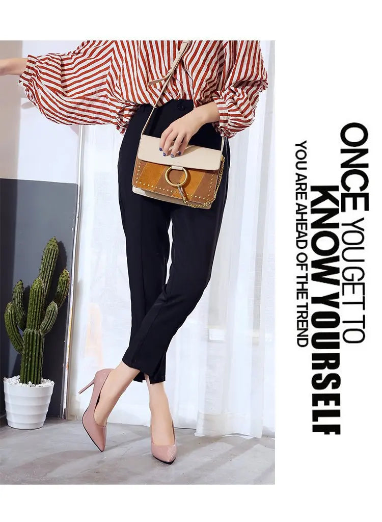 HOT Plus Size 34-44 HOT Women Shoes Pointed Toe Pumps Patent Leather Dress High Heels Boat Shoes Wedding Shoes Zapatos Mujerd76