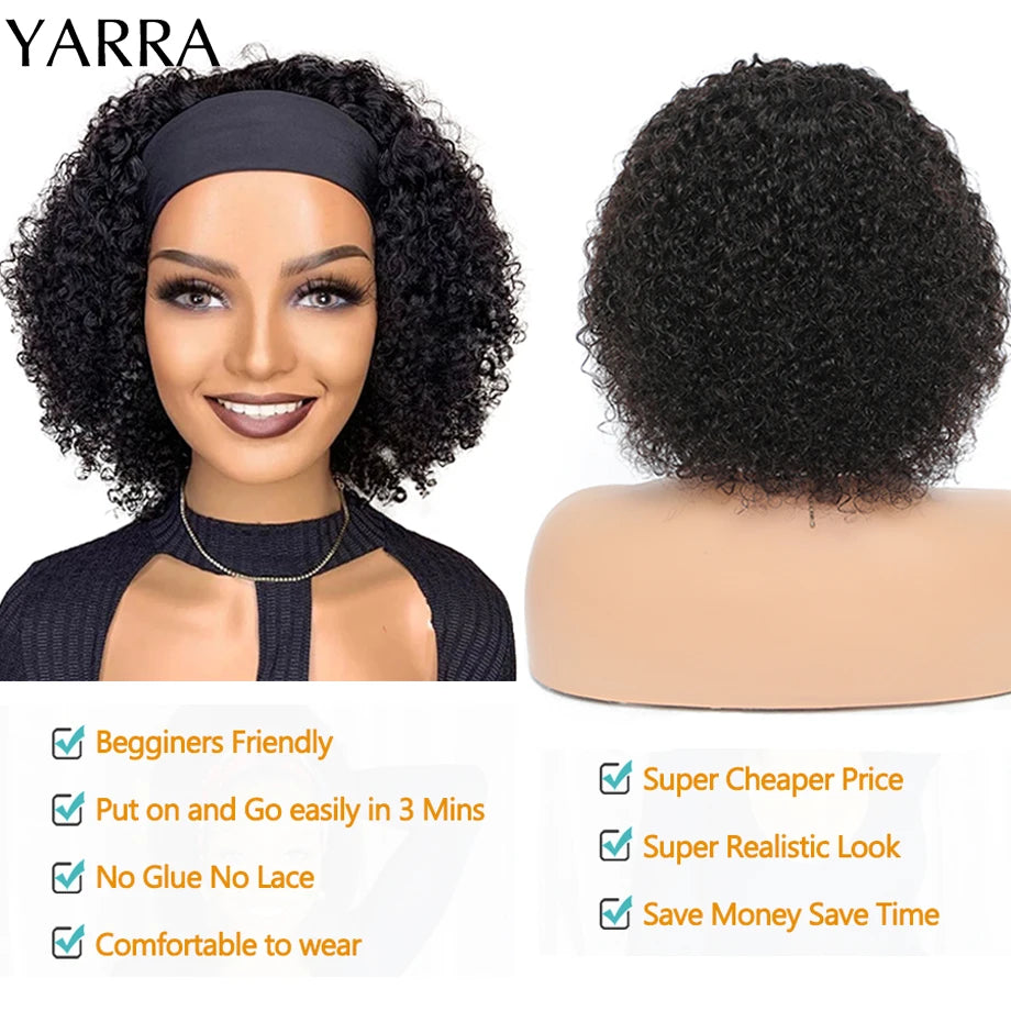 Brazilian Kinky Curly Headband Wig Human Hair 8-30 Inch Remy Kinky Curly Human Hair Wigs For Women 180% Density Full Machine Wig