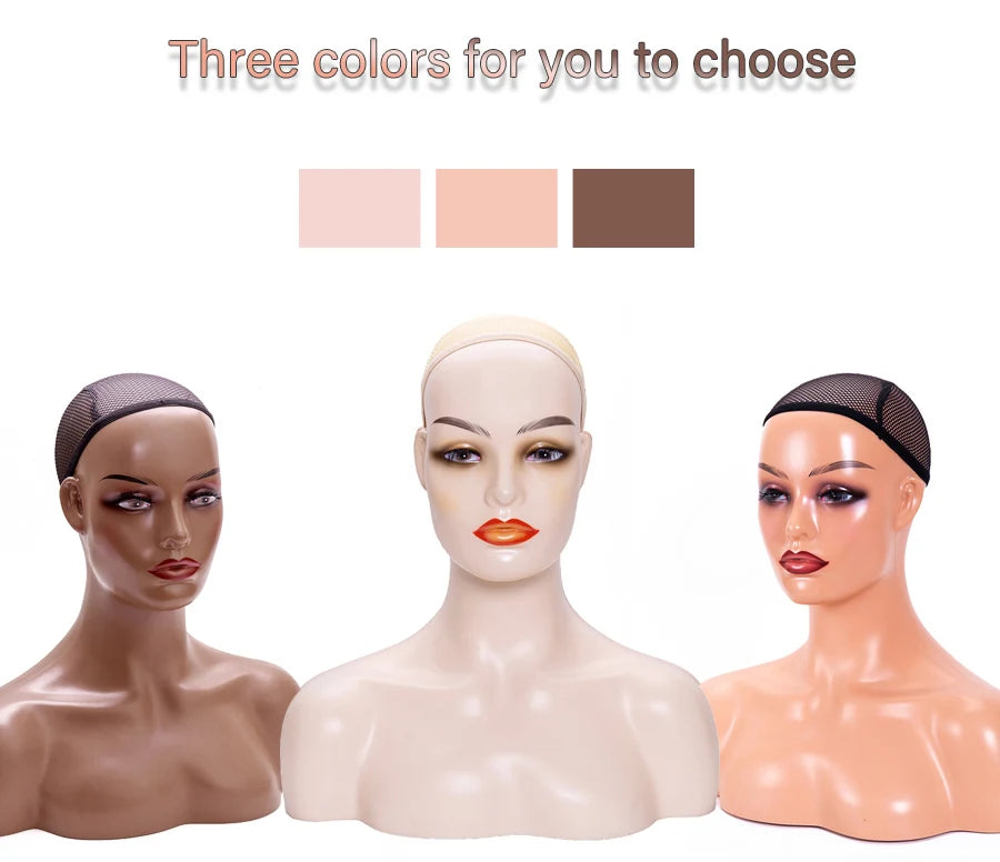 Female Mannequin Head With Shoulder Manikin Head Bust Wig Head Stand With Makeup For Wigs Display Necklace Free Earrings,Wig Cap