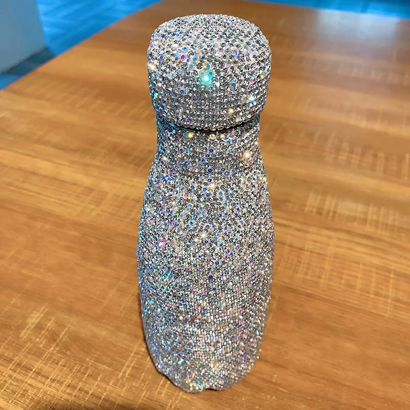 Portable Vacuum Flask Large Capacity Insulated Hot Water Bottle Shiny Rhinestones Thermos Coffee Mug for Women Gift 300/500ml