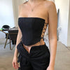 Women's Off Shoulder Strapless Lace Up Bustier Corset, Crop Tops, Black Sleeveless Vest, Cropped Feminino