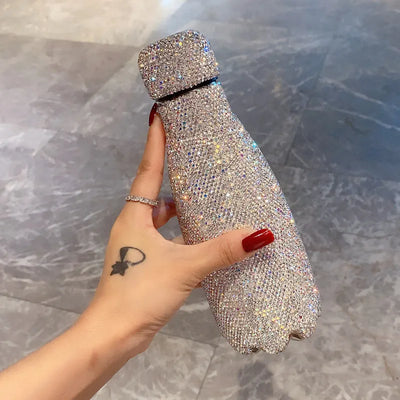 Portable Vacuum Flask Large Capacity Insulated Hot Water Bottle Shiny Rhinestones Thermos Coffee Mug for Women Gift 300/500ml