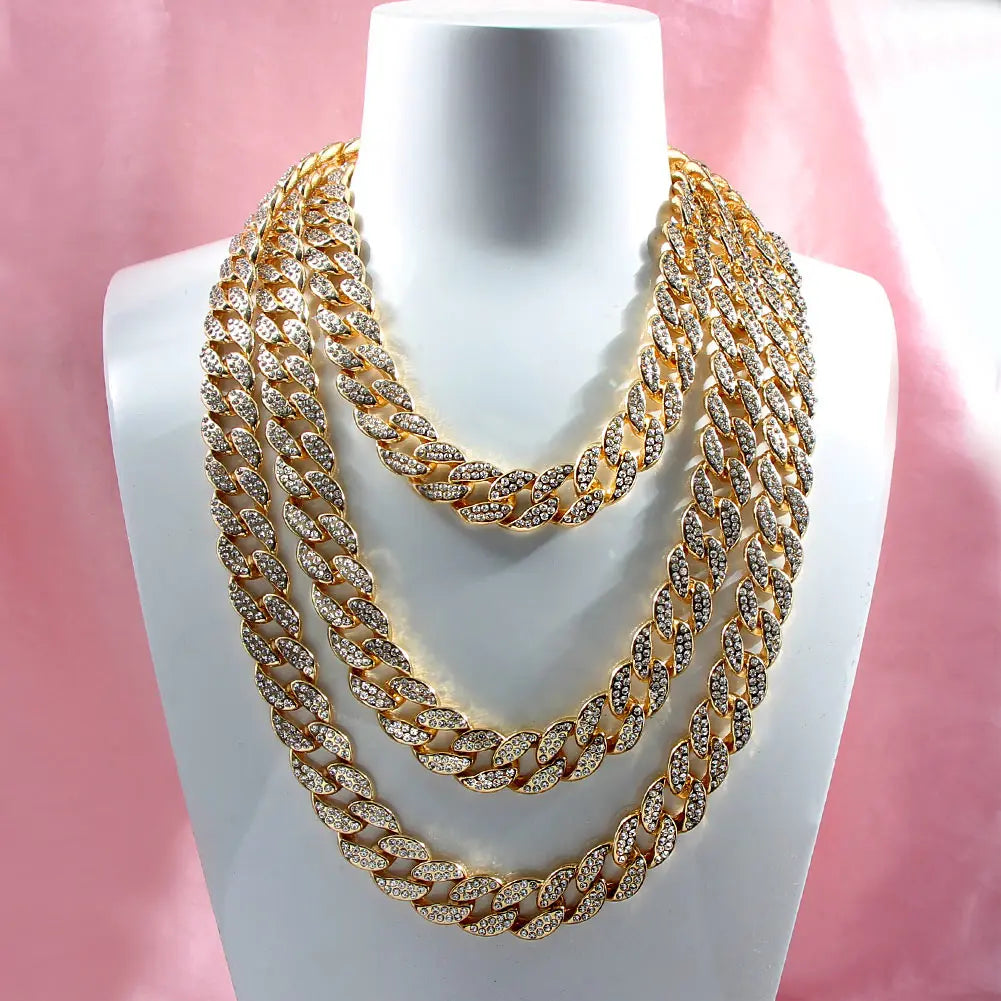 Caraquet Punk Hip Hop Cuban Link Chain Choker Necklace Iced Out Rapper Crystal Necklace Fashion Bling Rhinestone Jewelry Gift