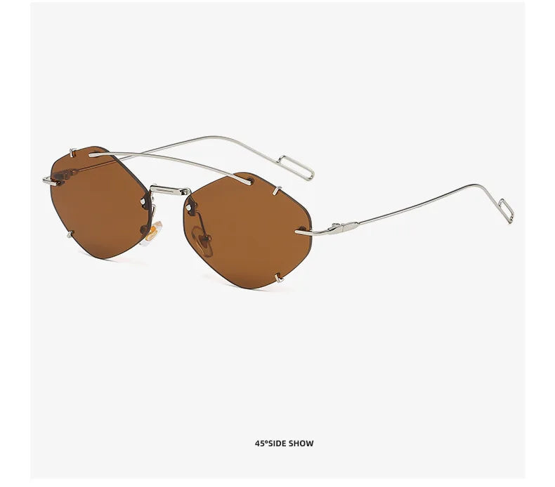 Rimless Diamond Sunglasses Square Women Men Retro Sun Glasses Brand Designer Eyewear UV400 Shades Oculos Female Gafas