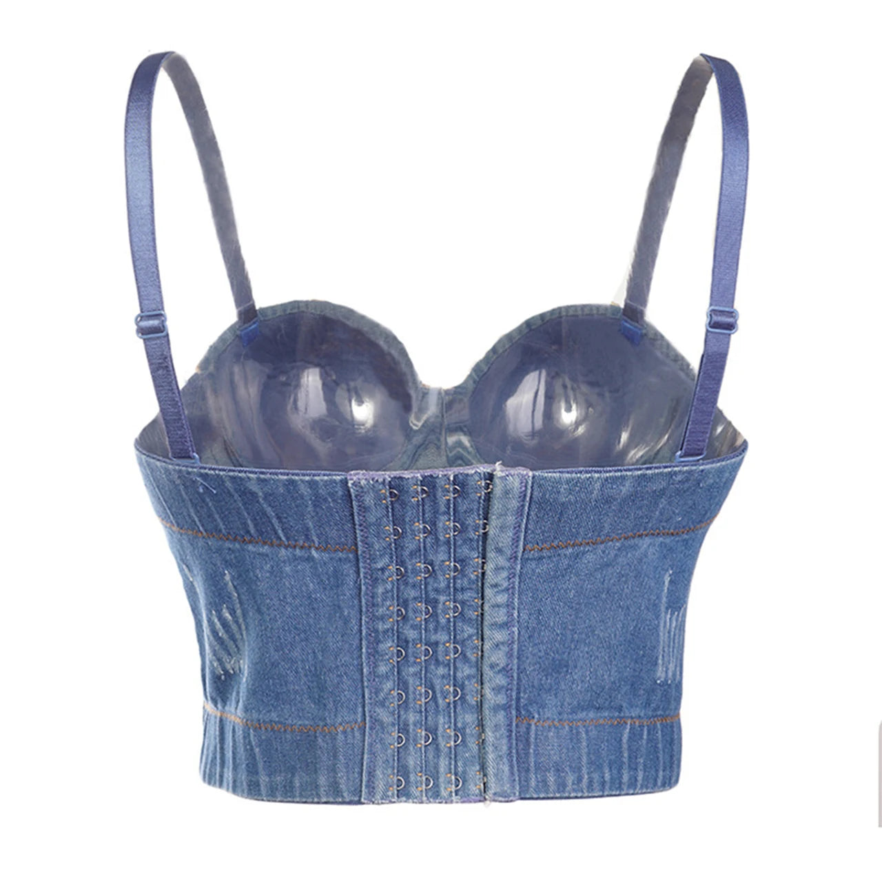 Irene Tinnie Sexy Cute Hole Cartoon Decoration Push Up Bustier Women's Denim Bralette Cropped Top Vest Plus Size