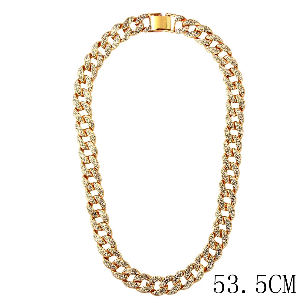 Caraquet Punk Hip Hop Cuban Link Chain Choker Necklace Iced Out Rapper Crystal Necklace Fashion Bling Rhinestone Jewelry Gift