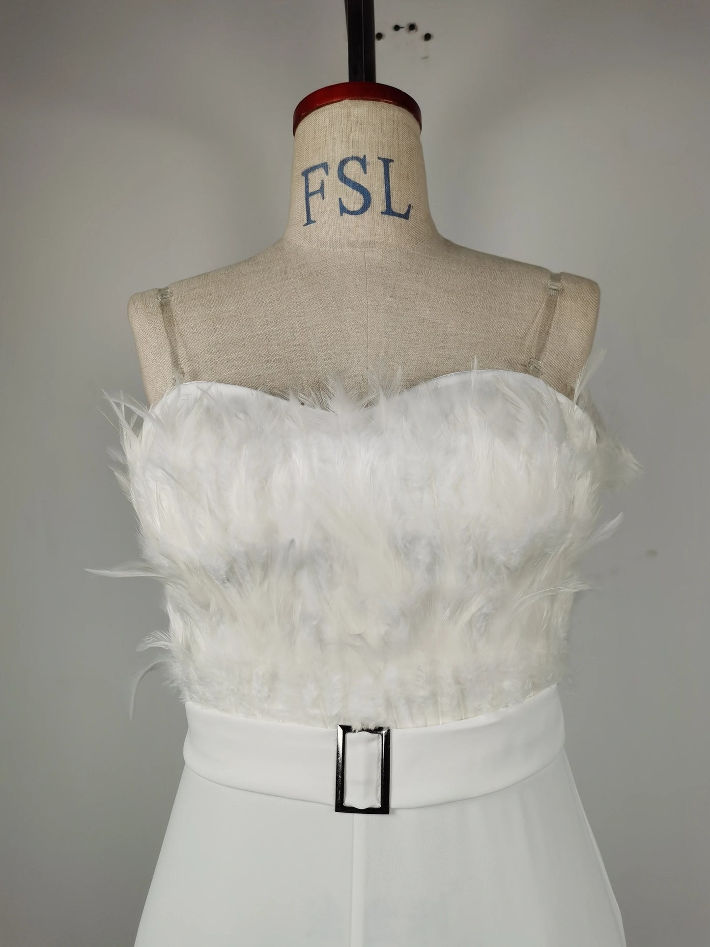 OSM036 Trendy Spring and Summer Jumpsuit Women Feather Bra Sexy White Girls Jumpsuits Elegant Casual Jumpsuits With  Belt