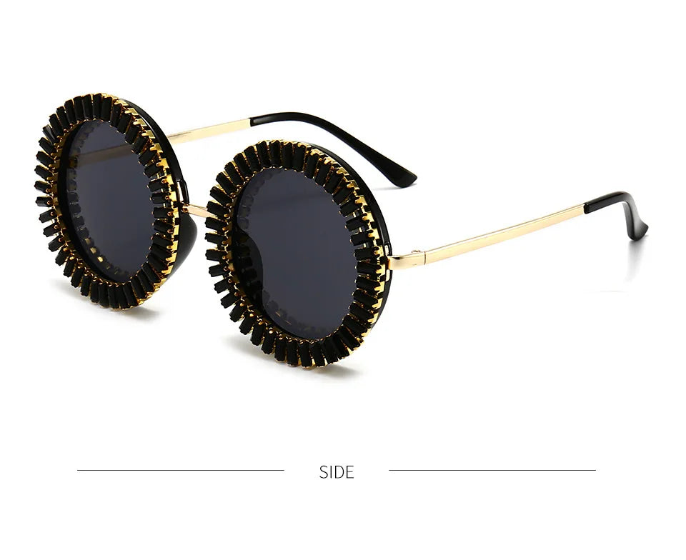 Luxury Brand Designer Round Diamond Sunglasses Women Fashion Vintage Party Travel Steampunk Sun Glasses Sexy Ladies Shades UV400