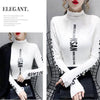 Mid-high-neck Bottoming T-shirt Elastic Inner Ride Femme Tee Tops autumn winter warm letter printing Streetwear Women's T-shirts