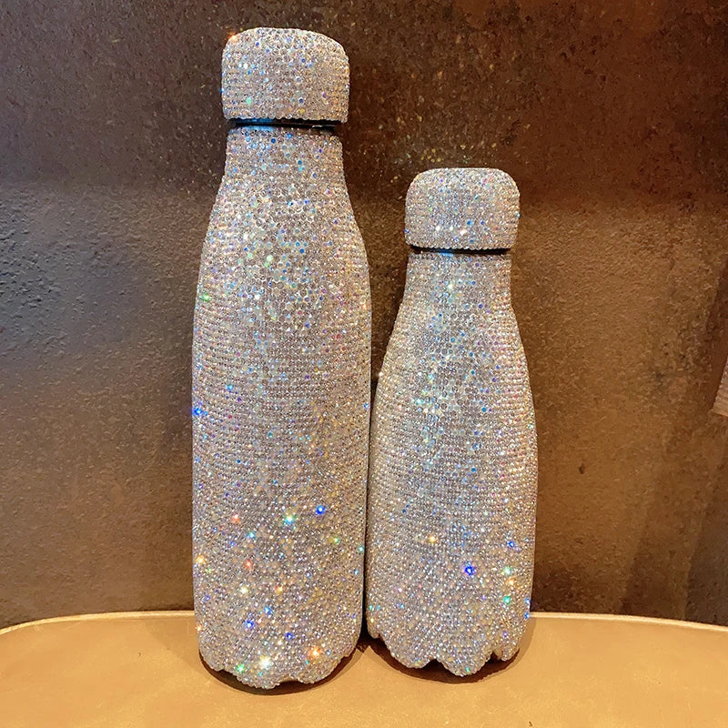 Portable Vacuum Flask Large Capacity Insulated Hot Water Bottle Shiny Rhinestones Thermos Coffee Mug for Women Gift 300/500ml